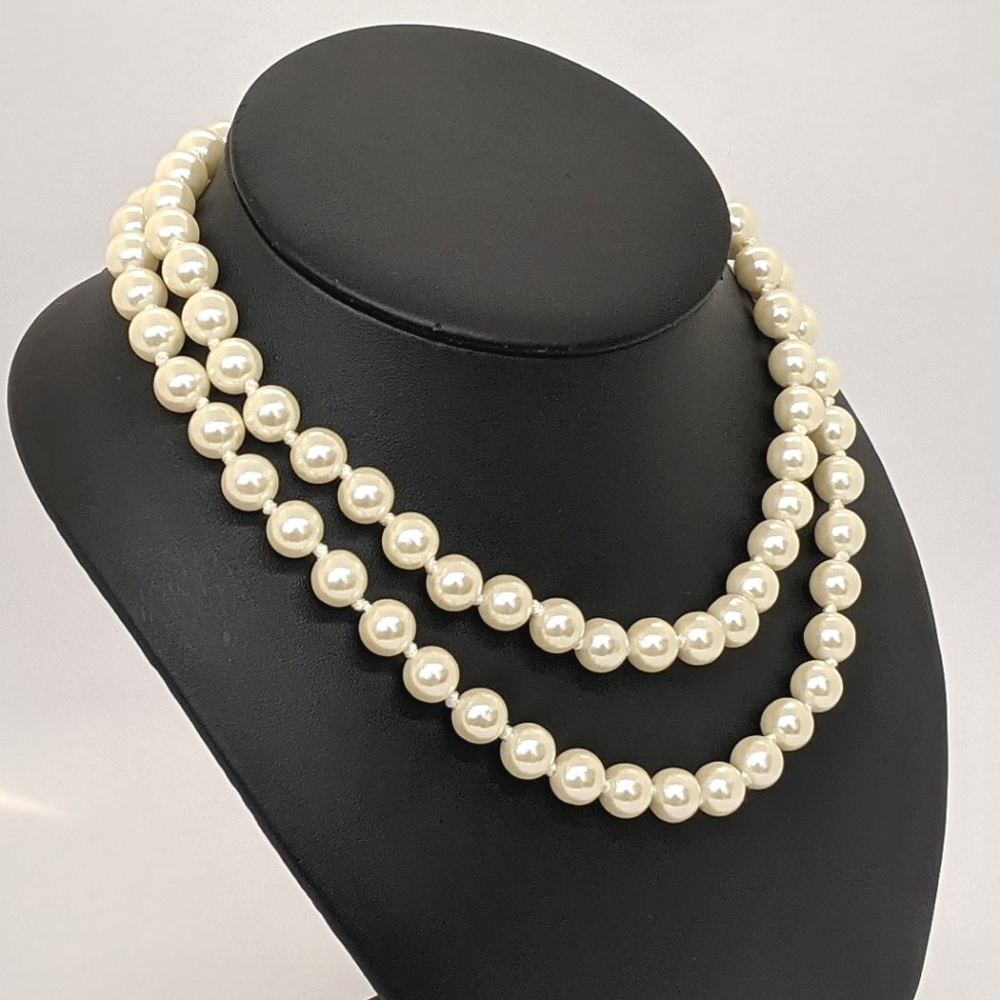 Erwin Pearl Signed 10mm Double Strand Necklace • Gold Clasp • Jackie O Style